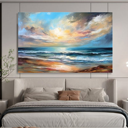 Large Size Colorful Seaside Sunset Abstract Landscape Painting WB051