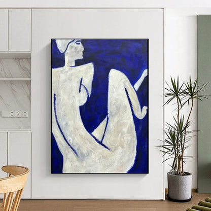 Blue and White Abstract Figurative Painting For Sale WS516