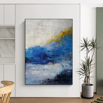 Gaint Canvas Art Blue & Yellow Textured Abstract, Oversized Abstract Wall Art HS423