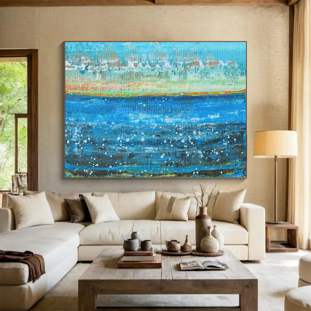 Blue, Orange, White Abstract Seascape Art For Sale WB411