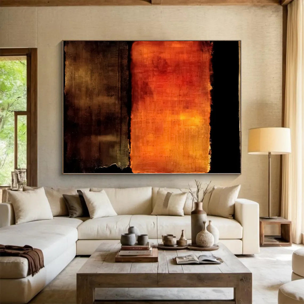 Gaint Canvas Art Orange and Brown Abstract Textured Painting For Sale HS104