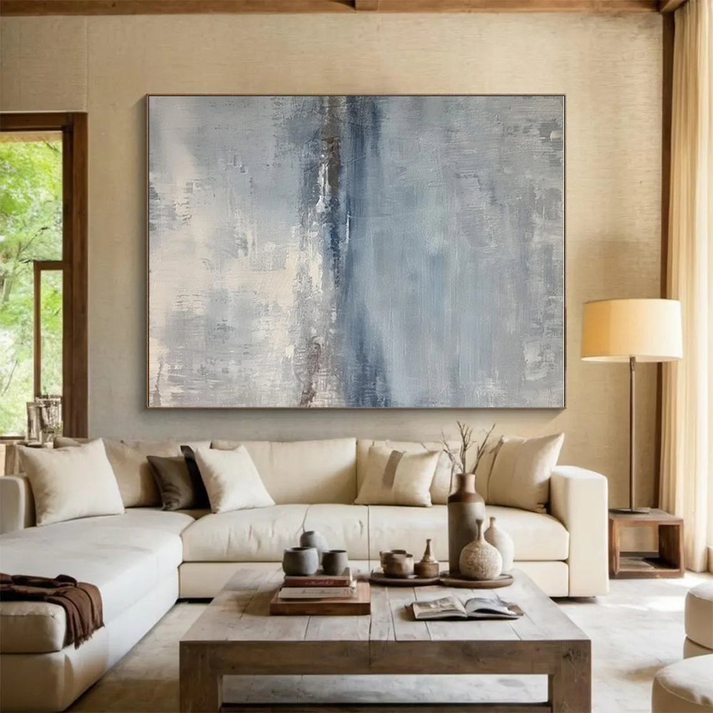 Hand Painting Blue & Gray Abstract Seaside Landscape Art HS372