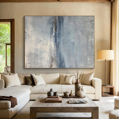 Hand Painting Blue & Gray Abstract Seaside Landscape Art HS372