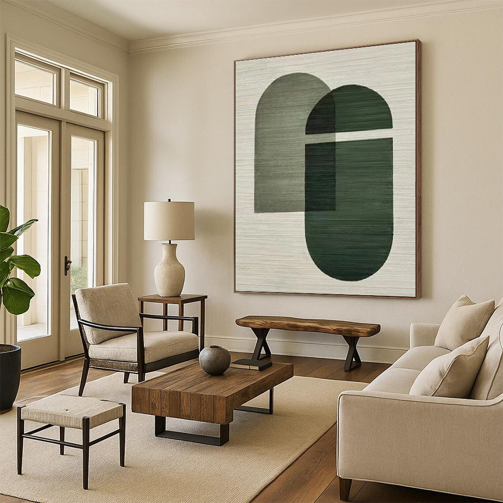 Hand Painted Art Green Geometric Abstract, Acrylic Modern Art Paintings HS335