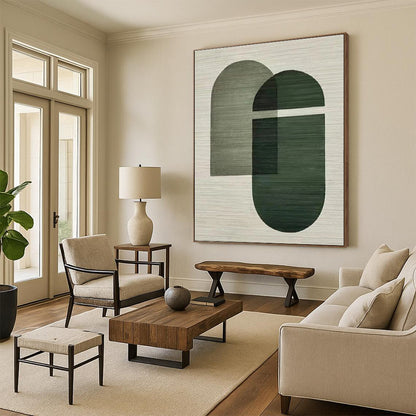 Hand Painted Art Green Geometric Abstract, Acrylic Modern Art Paintings HS335