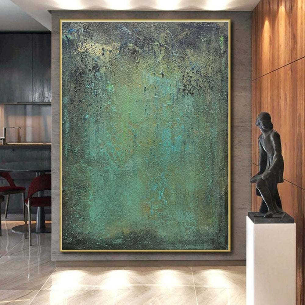 Handmade Art Cool Abstract Paintings with Teal, Green, Brown Textured Layers - Acrylic Modern Art Painting HS532