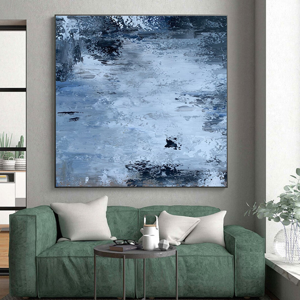 Hand-Painted Blue & Gray Textured Abstract, Modern Art Acrylic HS246