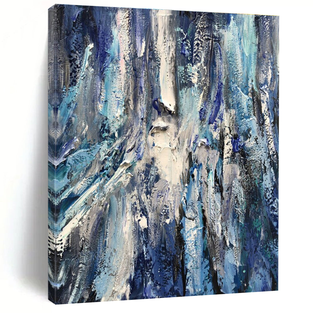 Large Contemporary Wall Art Blue and White Textured Abstract Art HS755
