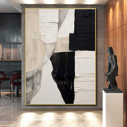 Hand-Painted Black & White Textured Abstract, Acrylic Modern Art Painting HS331