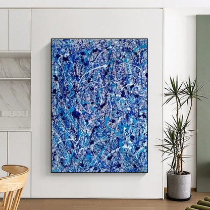 Cool Abstract Paintings Blue, White, and Black Splatter Abstract Art HS605
