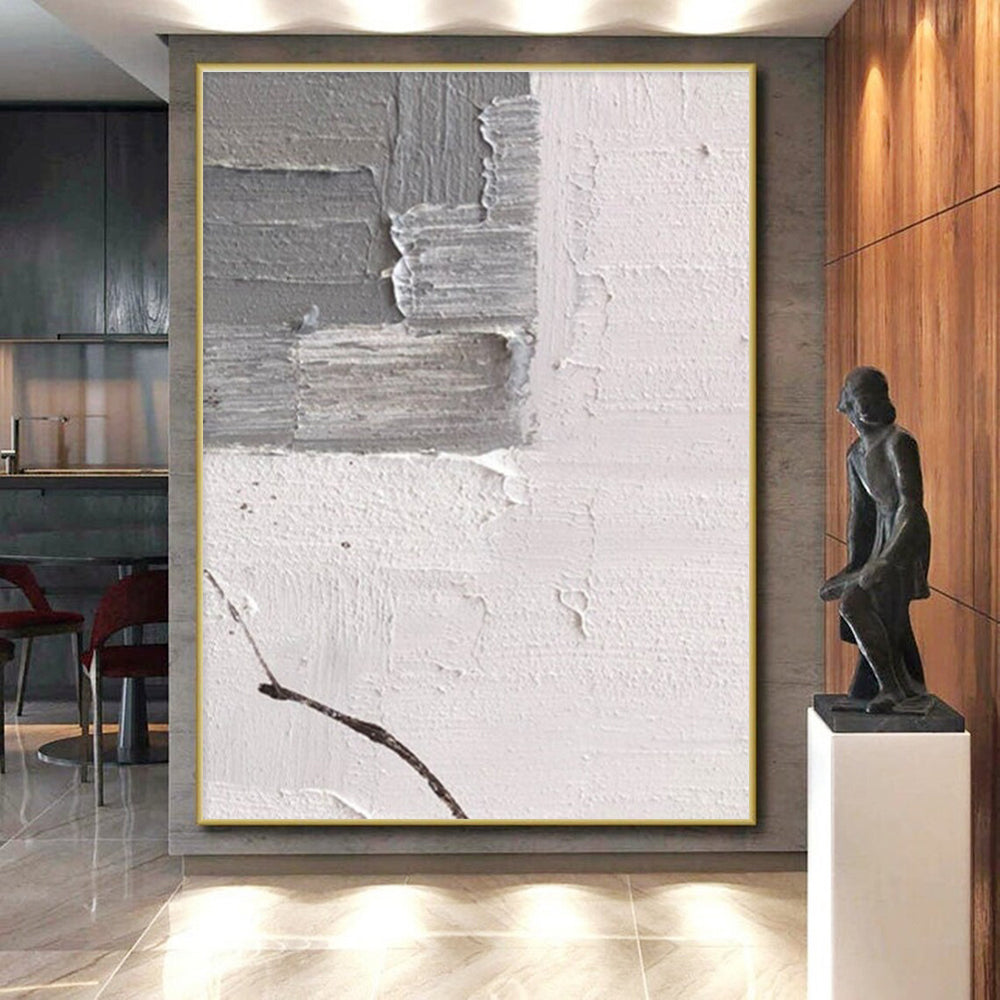 Minimalist Canvas Art Gray & White Textured Abstract, Handmade Art HS263