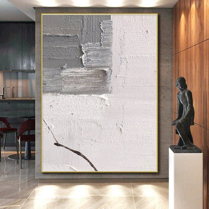 Minimalist Canvas Art Gray & White Textured Abstract, Handmade Art HS263