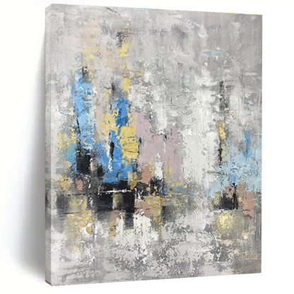 Hand Painted Art Gray, Blue & Gold Textured Abstract, Large Painting In Living Room HS244
