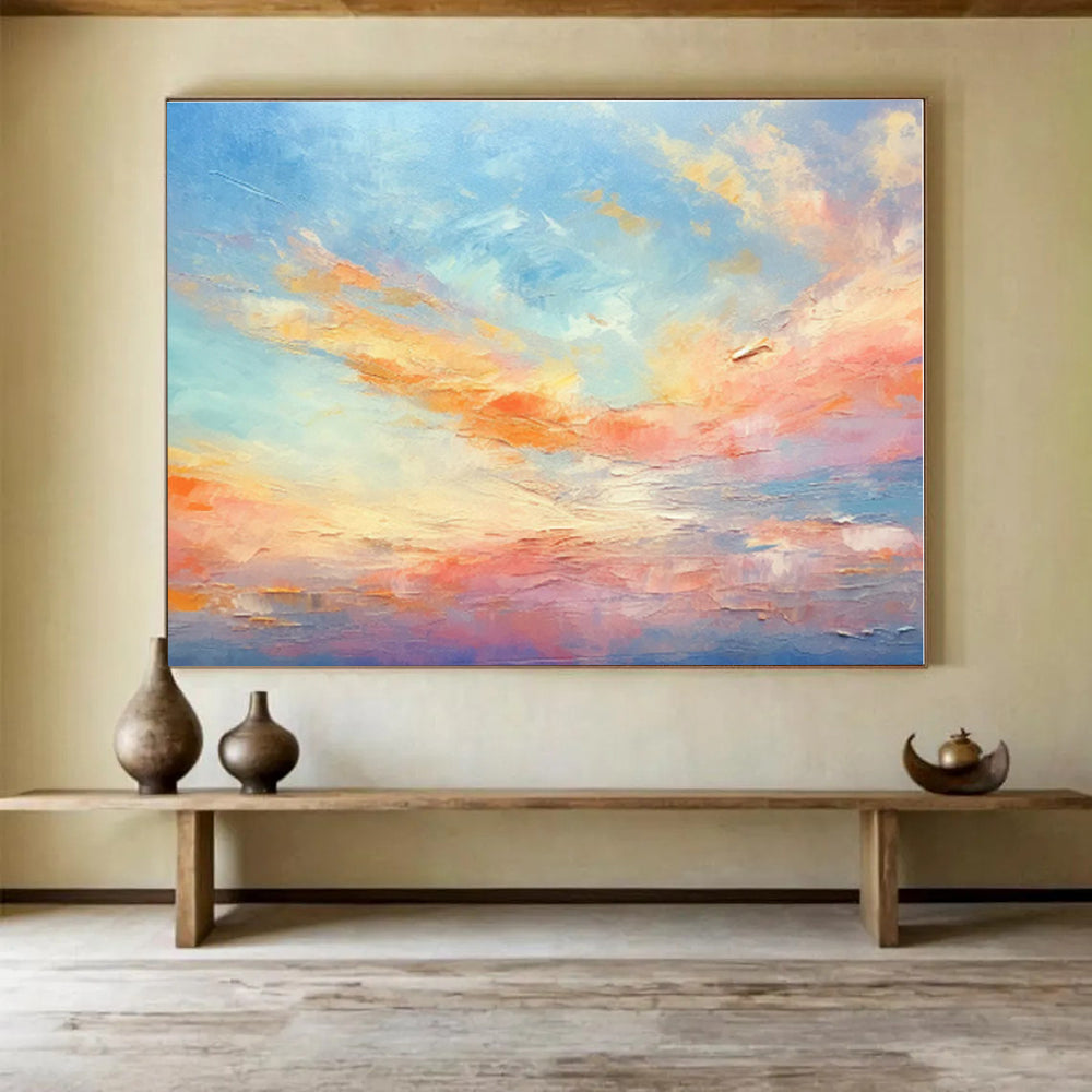 Colorful Sky Abstract Painting with Blue, Orange, Pink – Landscape Oil Painting WB041