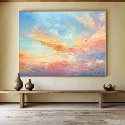 Colorful Sky Abstract Painting with Blue, Orange, Pink – Landscape Oil Painting WB041