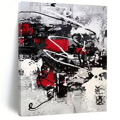 Hand-Painted Red, Black & White Gestural Abstract, Acrylic Modern Art Painting HS270