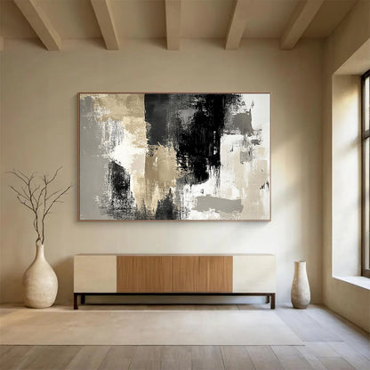 Huge Size Black, Gray, and Gold Abstract Textured Art - Acrylic Painting WB274