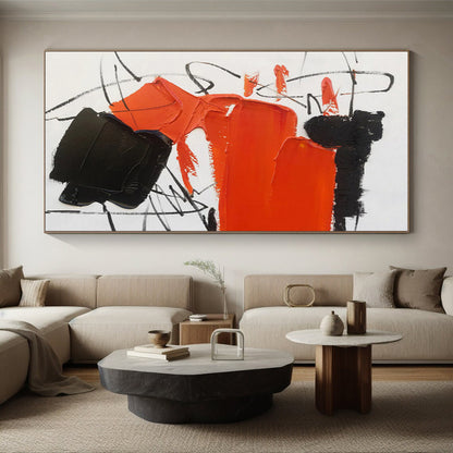 Modern Art Acrylic with Orange, Black and White Colors, Bold Abstract Theme HS477
