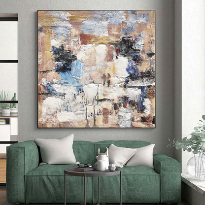 Hand-Painted Multicolor Abstract Textured Cityscape Painting For Sale HS061