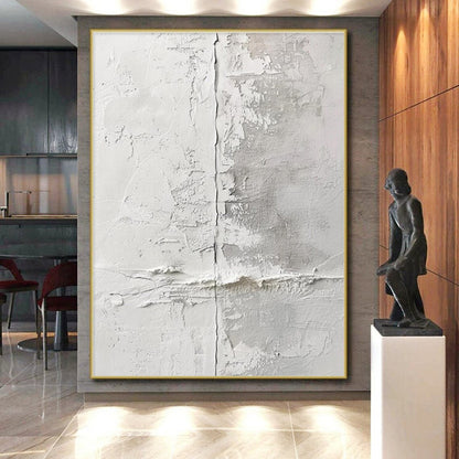 Minimalist Canvas Art White and Gray Textured Abstract Art HS659