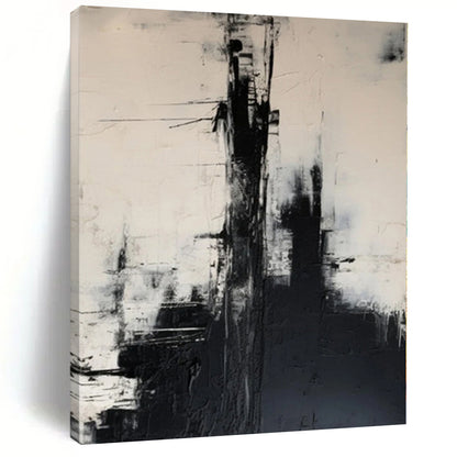 Hand-Painted Black and White Abstract Urban Landscape Painting For Sale HS056