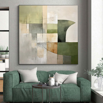 Acrylic Modern Art Paintings Green, Beige, and Gray Geometric Abstract Painting On Canvas HS780