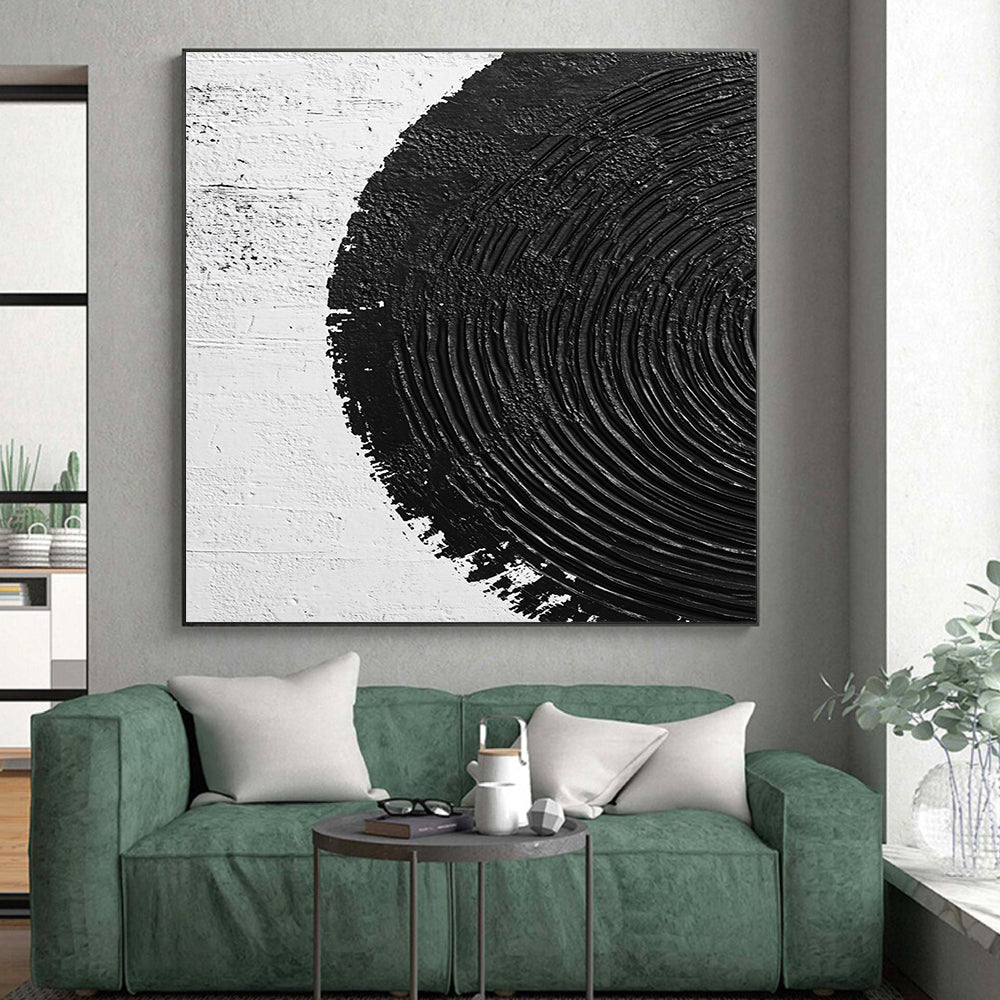 Hand Painted Art Black and White Textured Circular Abstract Art HS196