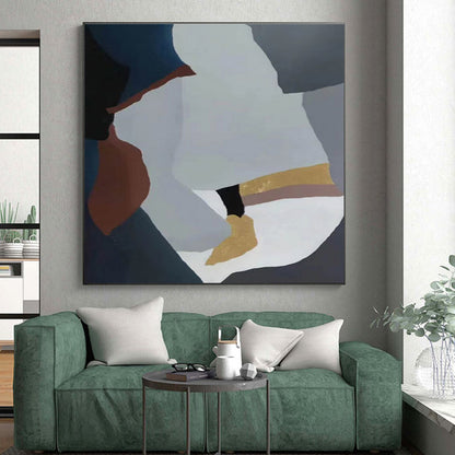 Hand Painted Art Blue, Gray & Gold Geometric Abstract, Acrylic Modern Art Paintings HS425