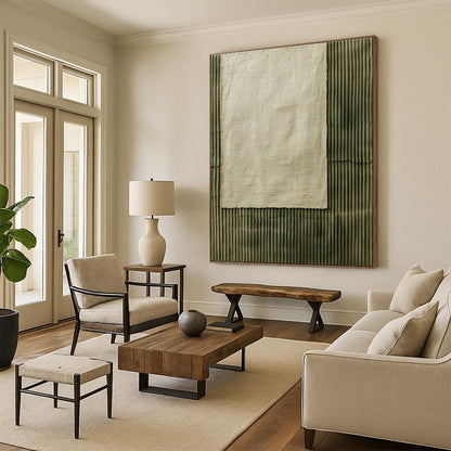 Hand Painted Art Green & Beige Textured Abstract, Acrylic Modern Art Paintings HS356