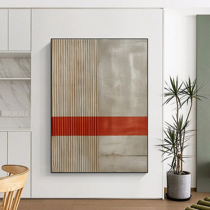 Minimalist Canvas Art Beige & Red Geometric Abstract, Handmade Art HS203