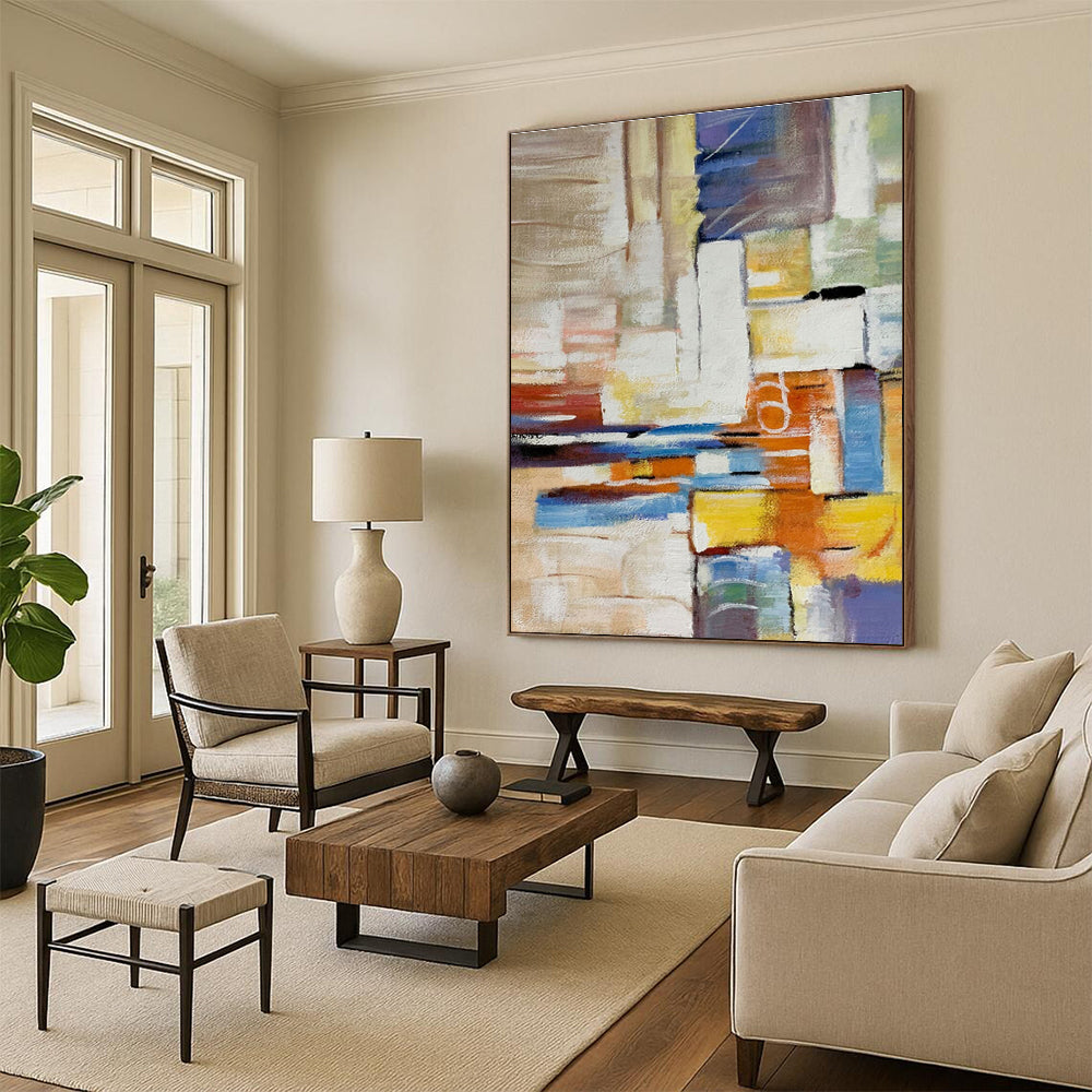 Handmade Art Multicolor Geometric Abstract, Minimalist Canvas Art HS458