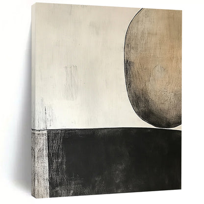 Unique Abstract Art Black, White, and Beige Abstract Organic Shape Painting For Sale HS155