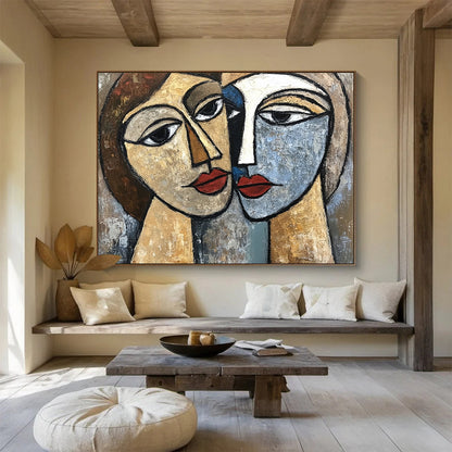 Oversized Canvas Art in Multicolor Cubist Portrait Abstract Style WB254