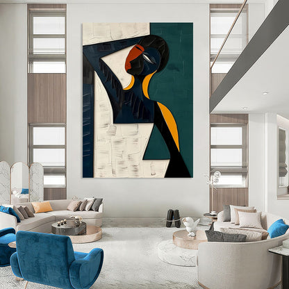 Teal, Orange, Black Abstract Figurative Art For Living Room and Bedroom WS423