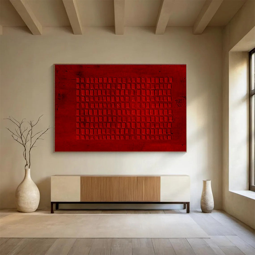 Red Grid Abstract Minimalist Art For Sale WB382