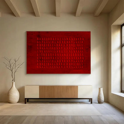 Red Grid Abstract Minimalist Art For Sale WB382