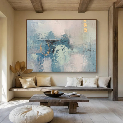 Huge Size Blue, Gray and Gold Abstract Textured Painting WB133