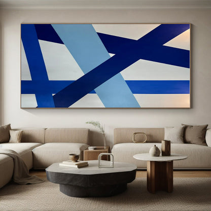 Modern Art Acrylic Blue and White Geometric Abstract Art HS642