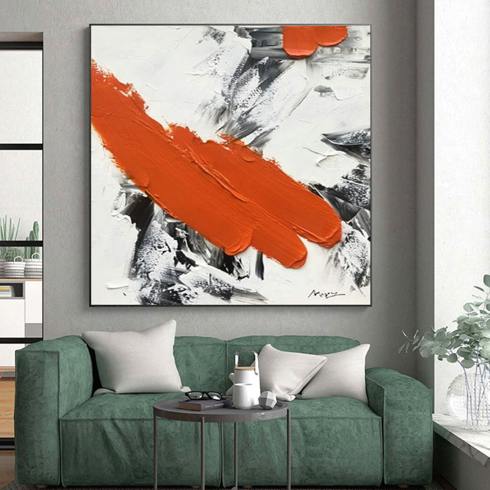 Handmade Art Cool Abstract Paintings with Orange, Black, White Textured Brushstrokes - Acrylic Modern Art Painting HS525
