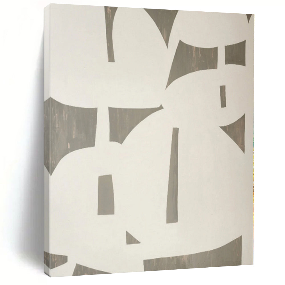 Hand-Painted White and Gray Abstract Geometric Shape Painting For Sale HS023