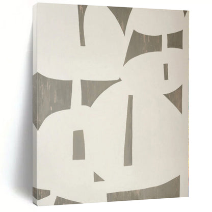 Hand-Painted White and Gray Abstract Geometric Shape Painting For Sale HS023