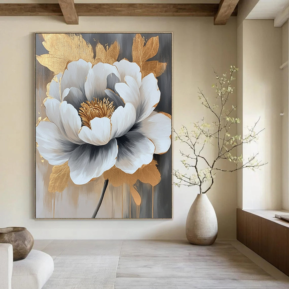 Gray, White, Gold Abstract Floral Art For Bedroom and Living Room WS435