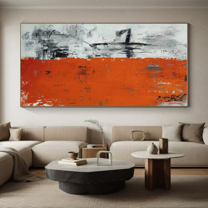 Hand Painting Orange, Black & White Textured Abstract Geometric Art HS402