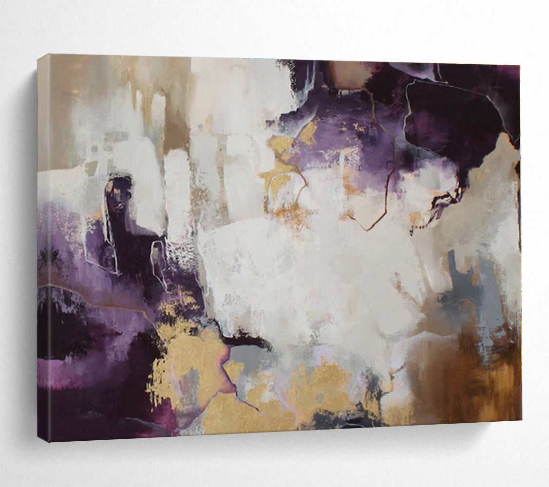 Purple, White, Gold Abstract Painting – Dynamic Acrylic Art WB045