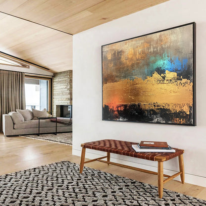 Huge Size Gold, Teal, and Brown Abstract Textured Art - Acrylic Painting WB284