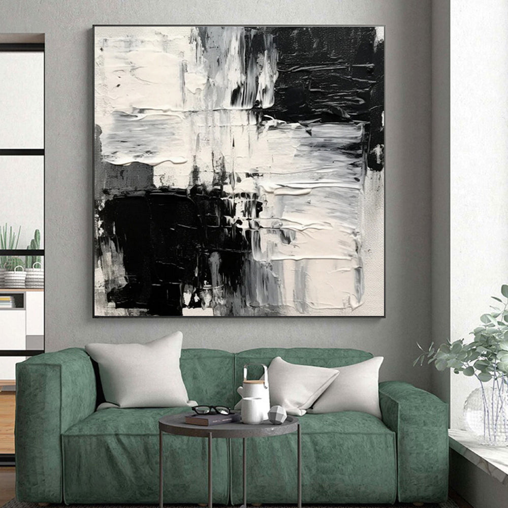 Minimalist Canvas Art Black and White Textured Abstract Art HS733