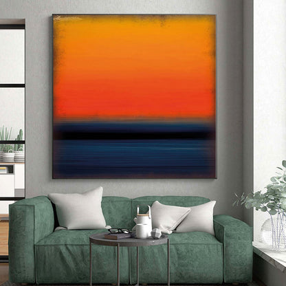 Abstract Square Art Orange and Blue Abstract Sunset Painting For Sale HS100