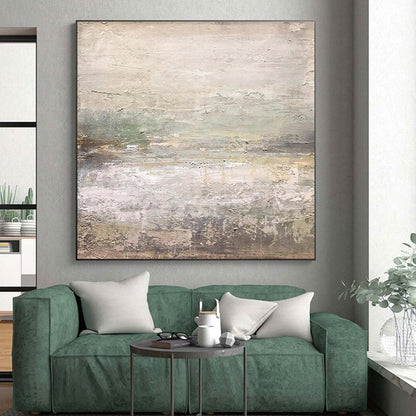 Hand Painted Art Neutral Tones with Subtle Green Abstract Landscape HS631