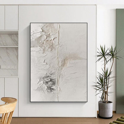 Hand-Painted White & Gray Textured Abstract, Acrylic Modern Art Painting HS327
