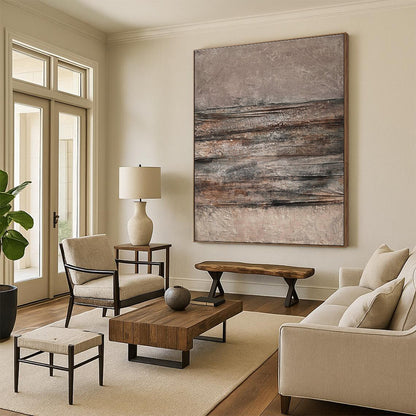 Gaint Canvas Art Brown & Gray Textured Abstract, Oversized Abstract Wall Art HS313